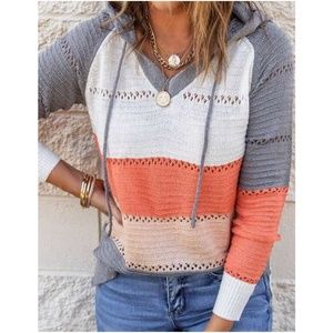 Bellanblue - Cozy Color Block Knit Pullover Hoodie Top - (#0604)